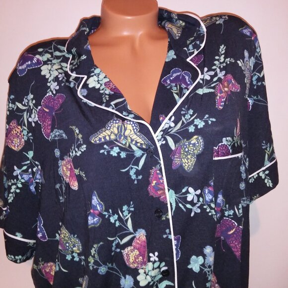 Victoria Secret Pajama Set Top & Bottom XXL 2X Modal Navy Blue Butterfly Garden - Picture 6 of 12